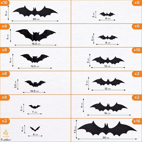 Econour Bats جدار ديكور 100 قطعة ديكور الهالوين الخفافيش واقعية PVC 3D أسود مخيف ملصقات جدار الخفافيش لديكور المنزل المخيف ديكورات حفلات الهالوين DIY جدار صائق الحمام ديكور داخلي للهالوين in Kuwait