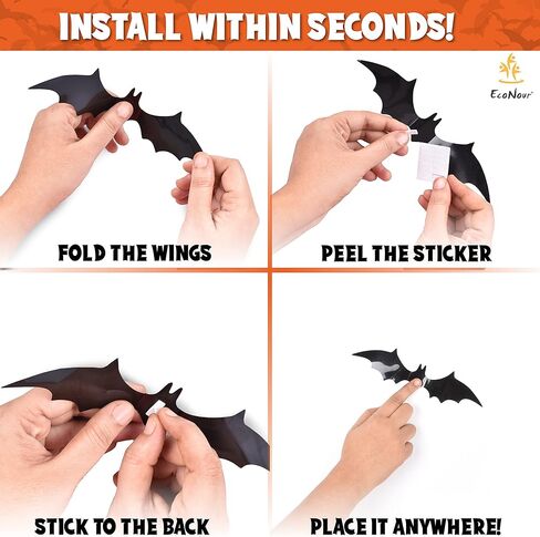 Econour Bats جدار ديكور 100 قطعة ديكور الهالوين الخفافيش واقعية PVC 3D أسود مخيف ملصقات جدار الخفافيش لديكور المنزل المخيف ديكورات حفلات الهالوين DIY جدار صائق الحمام ديكور داخلي للهالوين in Kuwait