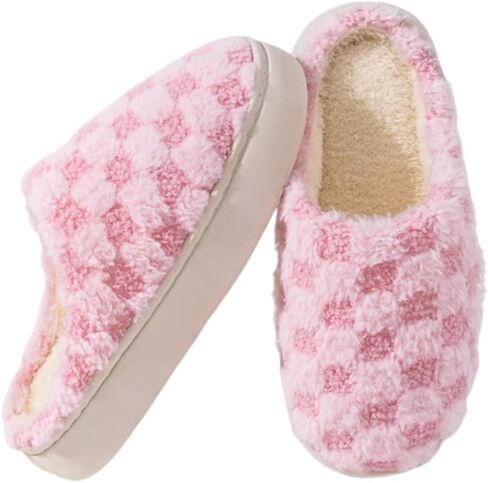Cute Bedroom Slip on Plaid Shoes House Slippers for Women Plush Warm Fuzzy Slippers Cozy Checkered Slippers in Saudi Arabia