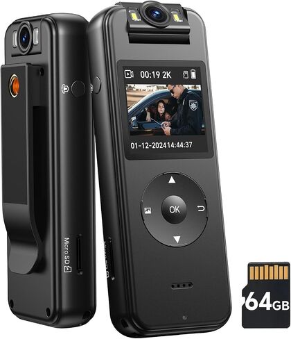 BOBLOV 2K A27 Body Worn Camera - 64GB WiFi Enabled, 1400mAh Battery, 4 Hrs Video, 180° Rotatable Lens for Cycling, Delivering Goods, and Law Enforcement in Saudi Arabia