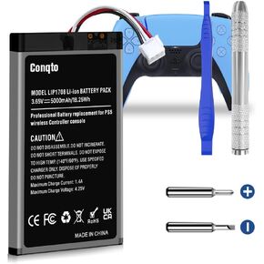 1 Pack Battery for PS5 Controller, (5000mAh) 2024 Upgrade High Capacity Battery Replacement for Sony PS5 LIP1708, PlayStation 5 DualSense CFI-ZCT1W Wireless Controller with Repair Tool Kit