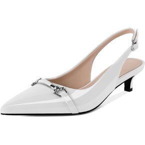 YODEKS Women's Slingback Heels Pointed Toe Low Heel Pumps Silver Buckle 1.5 Inch Shoes Patent US Size 5-13