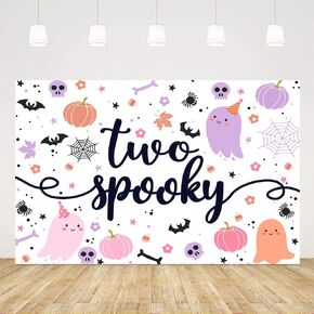 Ticuenicoa 7x5ft Two Spooky Backdrop Halloween 2nd Birthday Backdrop for Girl Halloween Boo Happy Birthday Party Decorations Supplies Banner Photography Background Photo Booth Props
