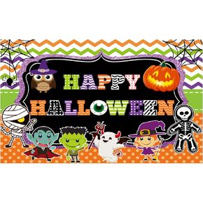 Funnytree Happy Halloween Backdrop Cartoon Spooky Ghost Kids Birthday Party Banner Trick or Treat Pumpkin Owl Vampire Witch Photography Background Photobooth Prop Cake Table Decor Gift