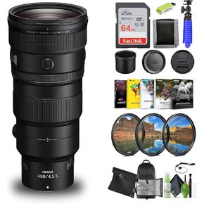 Nikon NIKKOR Z 400mm f/4.5 VR S Super-Telephoto Lens Z Mount Cameras (20112) + 64GB Memory Card + Backpack + Card Reader + Corel Photo Software + Filter Kit + Flex Tripod + More