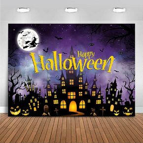 Mocsicka Halloween Backdrop for Photography Horror Night Witch Castle Pumpkin Lantern Photo Background Happy Halloween Party Decorations Cake Table Banner (7x5ft)