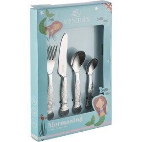 Kids Mermaid 4 Piece 18/0 Silver Stainless Steel Cutlery Set