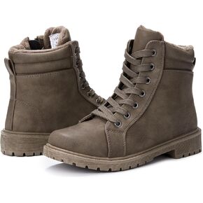 hash bubbie Women's Waterproof Ankle Boots Non Slip Combat Boots Black Fuzzy Winter Boots White Lace up Snow Boots for women Fall Boots with Zipper