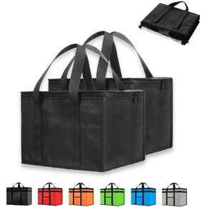 NZ Home PRO Durable Insulated Cooler Bag and Food Warmer (XXL, 2 Pack) for Food Delivery & Grocery Shopping with Zippered Top, Black Commercial Grade