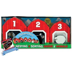 Melissa & Doug Barns & Animals: Nesting & Sorting Play Set Bundle with 1 Theme Compatible M&D Scratch Fun Mini-Pad (02434)