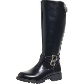 Knee High Boots for Women Wide Calf Riding Boots Side Zipper Chunky Low Heel Fashion Buckles Tall Boots, US Size 5-11