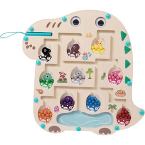 Dinosaur Magnetic Color and Number Maze, Montessori Fine Motor Skills Toys for Boys Girls 3 4 5 Years Old, Wooden Puzzle Busy Board, Learning Counting Puzzle Board, Educational Birthday Gifts for Kids