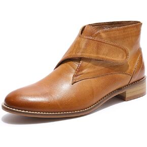 Mona flying Women's Comfortable Leather Ankle Booties Stylish Low Heel Dress Short Boots