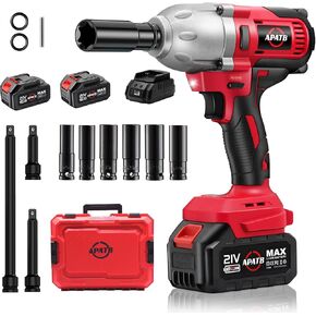 APATB Cordless Impact Wrench, 1/2 inch 580Ft-lbs(800N.m) Brushless Impact Wrench, 3300RPM High Torque Electric Impact Gun w/ 2x 4.0Ah Battery,Charger,3 Extension Bars & 6 Sockets