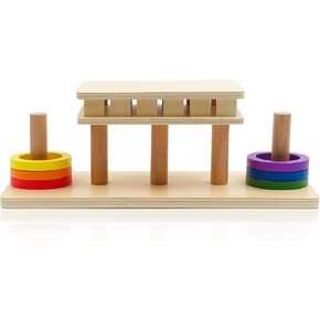 Hidoggy Montessori Wooden Ring Slide Toy for Toddlers 1-3, Wooden Educational Toy Stacking Toy for Hand-Eye Coordination, STEAM Toddler Toy