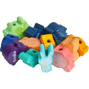 22 Pieces Wooden Lacing Beads for Toddlers, Preschool Educational Stringing Toy for 3 Year Old + Boys Girl Kid CSJM-01 (Animal)
