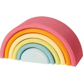Grimm's Spiel und Holz Design Large 6-Piece Pastel Rainbow Stacker, Open-Ended Wooden Nesting & Stacking Toy Blocks