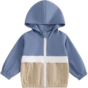 MBMSHEGH Toddler Baby Grils Boys Hoodie Zipper Waterproof Patchwork Raincoat Lightweight Windbreaker Outwear Rain Jacket 1-4T