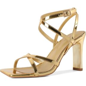 Strappy Heels for Women Square Open Toe Chunky High Heels Ankle Strap Sandals 3.5 Inch Comfort Dress Party Wedding Shoes