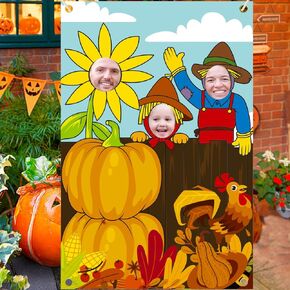 DIYASY Thanksgiving Photography Backdrop, Pumpkin Photo Background Fall Harvest Decorations Large Scarecrow Background Autumn Party Supplies with 8 m Rope 59 x 39.4 Inch