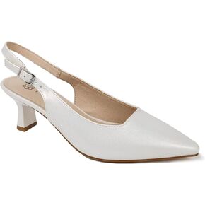 Women's Mid-Heel Pointed Toe Slingback Sandals Low Heel Bridal Wedding Guest Dress Prom Shoes White