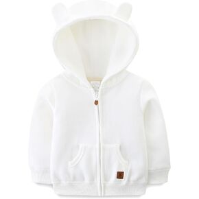 Baby Hoodie Sherpa Lined Zip up Light Fleece Jacket Solid Bear Coat Fall Winter 3-24 M