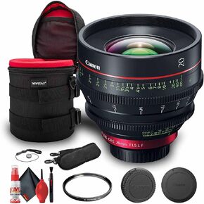 Canon CN-E 20mm T1.5 L F Cinema Lens (EF Mount) (3174C002) + Padded Lens Case + UV Filter + Cap Keeper + Cleaning Kit (Renewed)