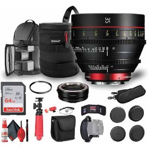 Canon CN-E 35mm T1.5 L F Cinema Lens (EF Mount) (9139B001) + Mount Adapter EF-EOS R + 64GB Ultra Memory Card + Padded Lens Case + UV Filter + Backpack + Flexible Tripod + Cap Keeper + More (Renewed)