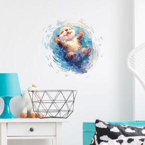 Cartoon Otter Floating On the Water Wall Decal Nursery Animal Wall Sticker Removable Peel and Stick Wall Art Decor for Kid Baby Classroom Preschool Bathroom Living Room Playroom Bedroom School
