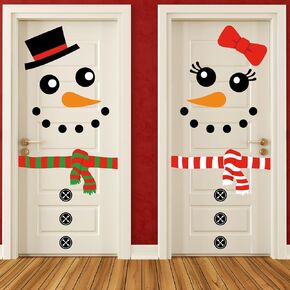 2 Sheet Christmas Snowman Door Stickers Removable Winter Snowman Wall Decals Large Xmas Mural Stickers for Home Window Door Refrigerator Decor