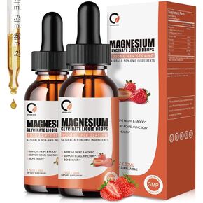 (2 Pack) Magnesium Glycinate Liquid Drops,1000 mg Liquid Magnesium Supplement with Bromelain, Vitamin B6, C, D, High Absorption Magnesium Complex for Night, Muscle & Energy Support, Strawberry Flavor