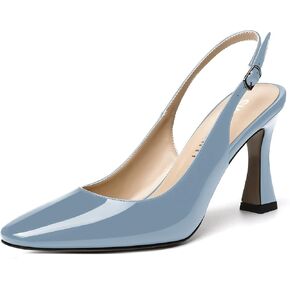 SKYSTERRY Women's Slingback Square Toe Patent Casual Dating Slip On Spool High Heel Pumps Shoes 3.3 Inch