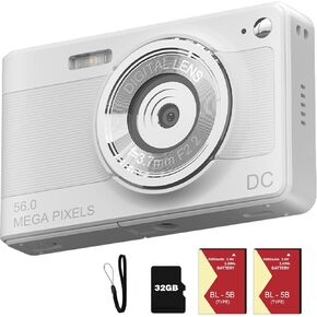 Digital Camera, FHD 1080P Digital Cameras for Kids Boys Girls Compact Digital Point and Shoot Camera with 16X Zoom Anti Shake 32GB Card Small Kids Camera, White