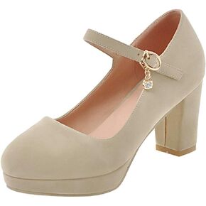 Agodor Women's Chunky Heel Mary Jane Lolita Platform Shoes Suede Round Toe Block Heel Pumps