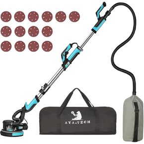 Drywall Sander, 750W 6.5A Ceiling Sander Machine with Vacuum Telescopic Pole Electric Sander with 14 PCS Sandpaper 7 Variable Speed 900-1800RPM Led Light Excellent Dust Removal