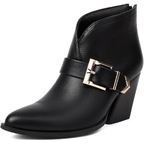 UTIKLIOU Women's Ankle Boots Pointed Toe Chunky High Heel Boots Zipper Faux Leather Winter Booties Short Boots