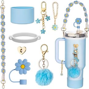 Stanley Cup Accessories with Handle Strap - Including Straw Topper, Water Bottle Strap, Silicone Stanley Boot, Cute Keychain Charms for Stanley 30oz 40oz Tumbler with Handle