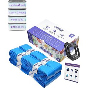Jumbo Square Diaper Refill Compatible with Your Diaper Refill Cartridge, Long-lasting Odor Control, Each Refill Holds Up to 810 Diapers (4 Pack)