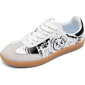 Women and Men Retro Fashion Sneakers Lace Up Walking Shoes Low Top Casual Sneakers Comfortable Smiling Patten Shoes