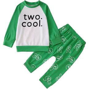 Ritatte Two Cool 2nd Birthday Outfit 2 Year Old Boy Raglan Long Sleeve Sweatshirt Pant Set Second Bday Party Fall Clothes