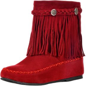 Women's Suede Tassel Cowboys Ankle Boots,Classic Vintage Round Toe Slip On Hidden Wedge Heel Low Heel Western Short Boots Dress Booties