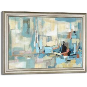 Framed Large Abstract Wall Art: Hand Painted Teal Blue Prints Modern Sage Green Painting Colorful Gold Glitter Picture Contemporary Turquoise Textured Artwork For Living Room Office