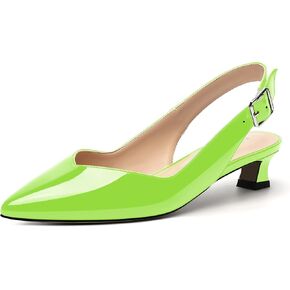 NUMALEO Womens Patent Slingback Solid Pointed Toe Buckle Fashion Night Club Spool Low Heel Pumps Shoes 1.5 Inch