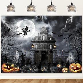 Avezano Halloween Backdrop for Photography Horror Moon Night Ghost Scary Jack O'Lantern Background Grave Scary Sppooky Skull Iron Gate Witch Halloween Party Decor Photo Stuido Props (Grey, 7x5ft)