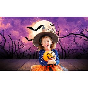 Leowefowa 10x8ft Halloween Themed Backdrop Purple Misty Sky Dead Tree Round Moon Photography Backdrop for Halloween Party Photoshoot Kids Children Adults Portrait Studio Photo Props Backdrops Vinyl