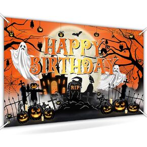 Avezano Halloween Birthday Banner Halloween Birthday Backdrop Kid Halloween Birthday Decorations Horror Moon Night Halloween Booday Backdrop 70.8x43.3 inch, Grey