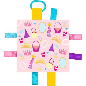 Baby Jack & Co 8x8" Princess Lovey Tag Toys for Babies - Baby Crinkle Toys - Crinkle Toys for Baby - Soft & Safe - Learn Shapes & Colors - Ideal Baby Toy & Baby Gift - BPA Free w/Stroller Clip