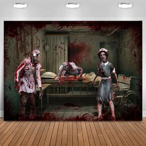 Mocsicka Halloween Hospital تحت عنوان خلفية مستشفى مخيف مخيف الأطباء والممرضات المصابين زومبي عيد الهالوين ديكور خلفية الحفلة (7 × 5 قدم)