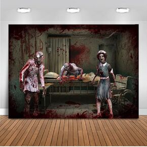 Mocsicka Halloween Hospital Themed Backdrop Spooky Scary Hospital Infected Doctors and Nurses Zombie Halloween Party Background Decor (7x5ft)