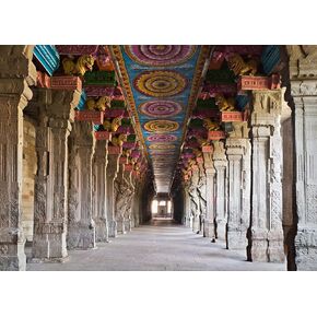 Fabric 7x5ft Hindu Temple Backdrop Indian Meenakshi Temple Traditional Cultural Pattern Photography Background Indian Landmark Religious Travel Portrait Photo Booth Studio Props Wallpaper
